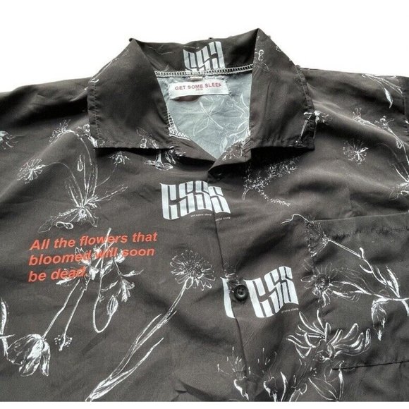 Get Some Sleep SS Button Up Shirt HUGE Logo Floral Print Black Medium Men - Picture 4 of 9